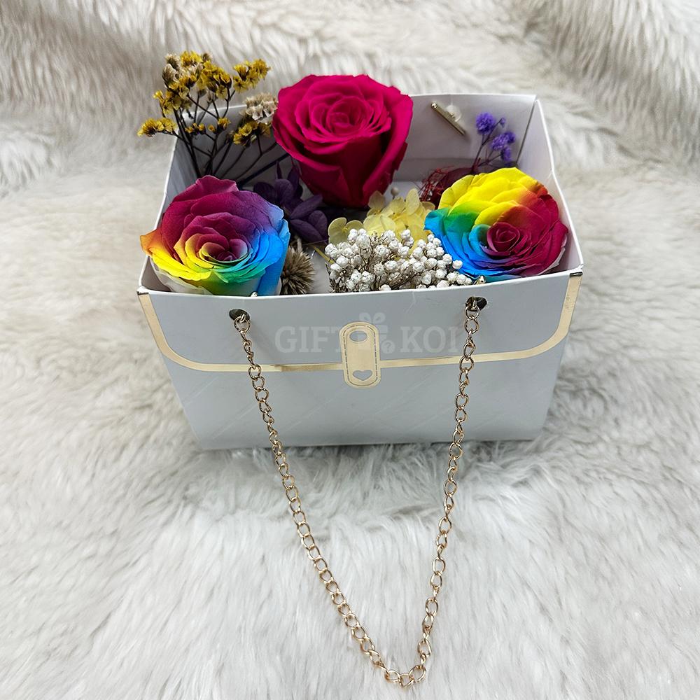 Multi Coloured Rainbow Roses Box